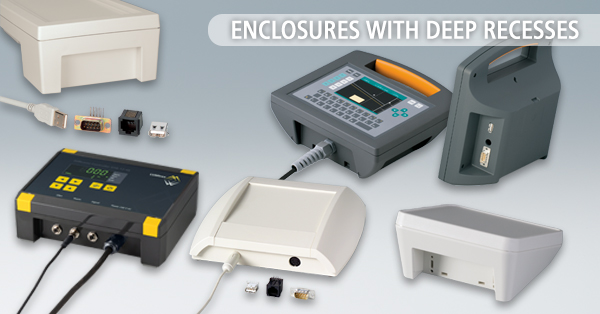 Enclosures with deep connector recesses